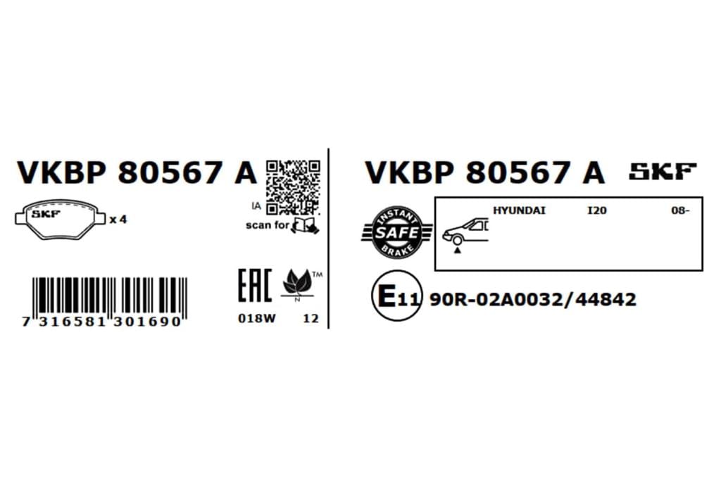 Jogo de 4 pastilhas de travão SKF ref. VKBP 80567 A